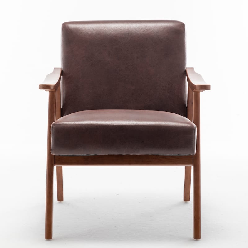 Dark Brown Side Chair Reception Chair with Wood Legs, Leather Chair Office Chair Arm Chair Coffee Chair