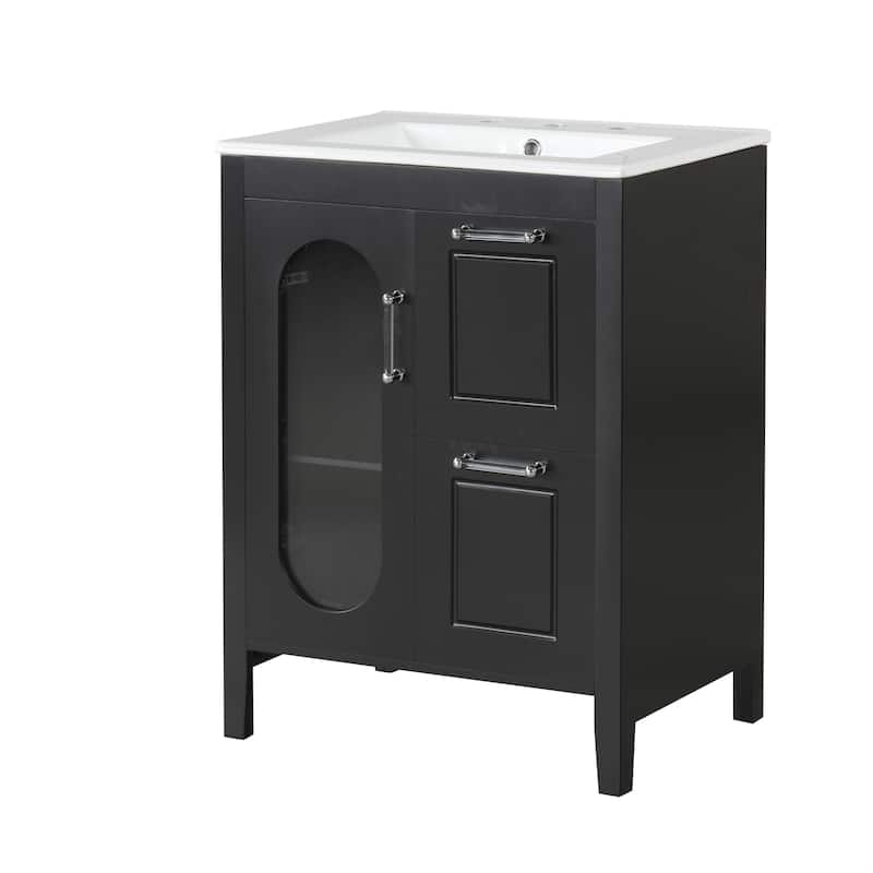 Roomfitters 24" Bathroom Vanity with Sink Cabinet with 2 Drawers and Door Adjustable Shelf Solid Wood and MDF