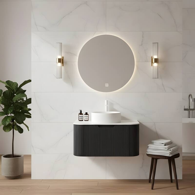 Wall Mounted Bathroom with White Round Ceramic Basin and Drawer