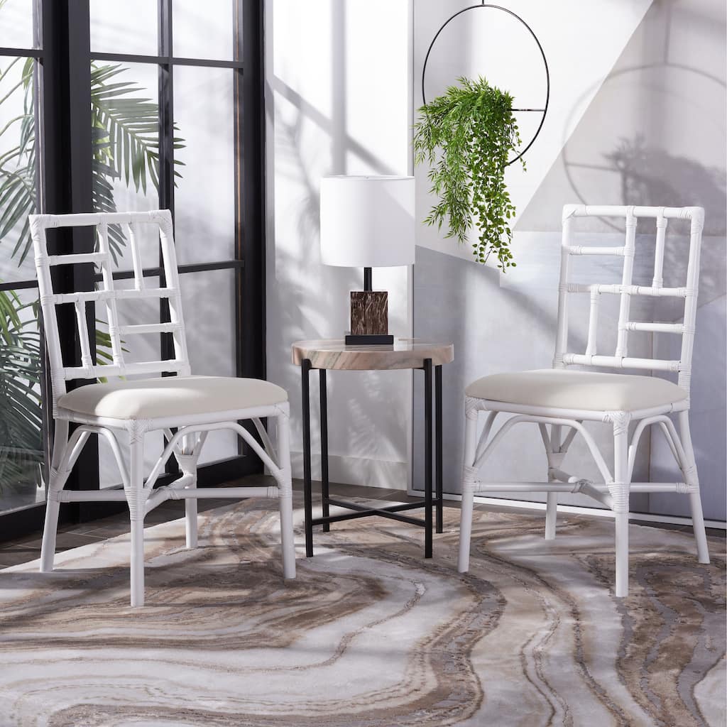 SAFAVIEH Margarette Rattan Accent Chair with Cushion (Set of 2) - 18.5" W x 20.9" L x 35.8" H - 19Wx21Dx36H