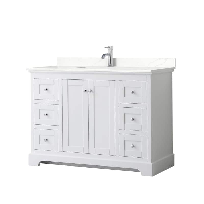 Wyndham Collection WCV232348S-QTZ-UNSMXX Avery 48" Free Standing - White / Giotto Quartz Top / Polished Chrome