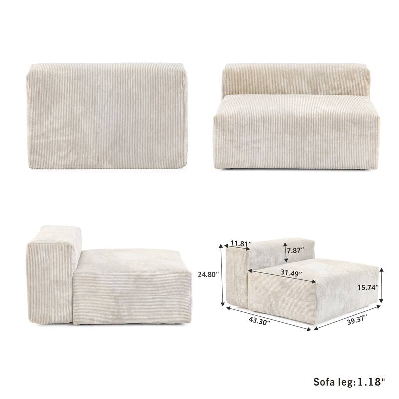 141''Modular Sectional Sofa, Corduroy 5 Seater Upholstered Sofa Couch with 5 Pillows, Convertible Couch Deep Seat Couches