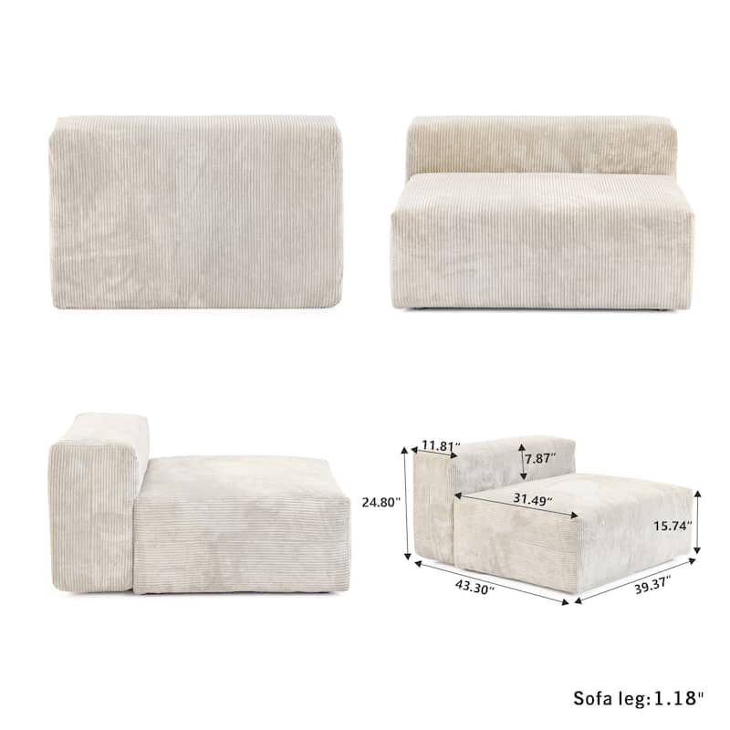 L-shape Corduroy 5-pieces Upholstered Sectional Sofa