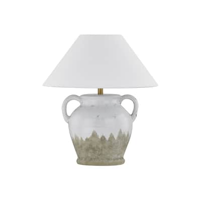 Mona 19" Table Lamp with Linen Shade, White with Gray