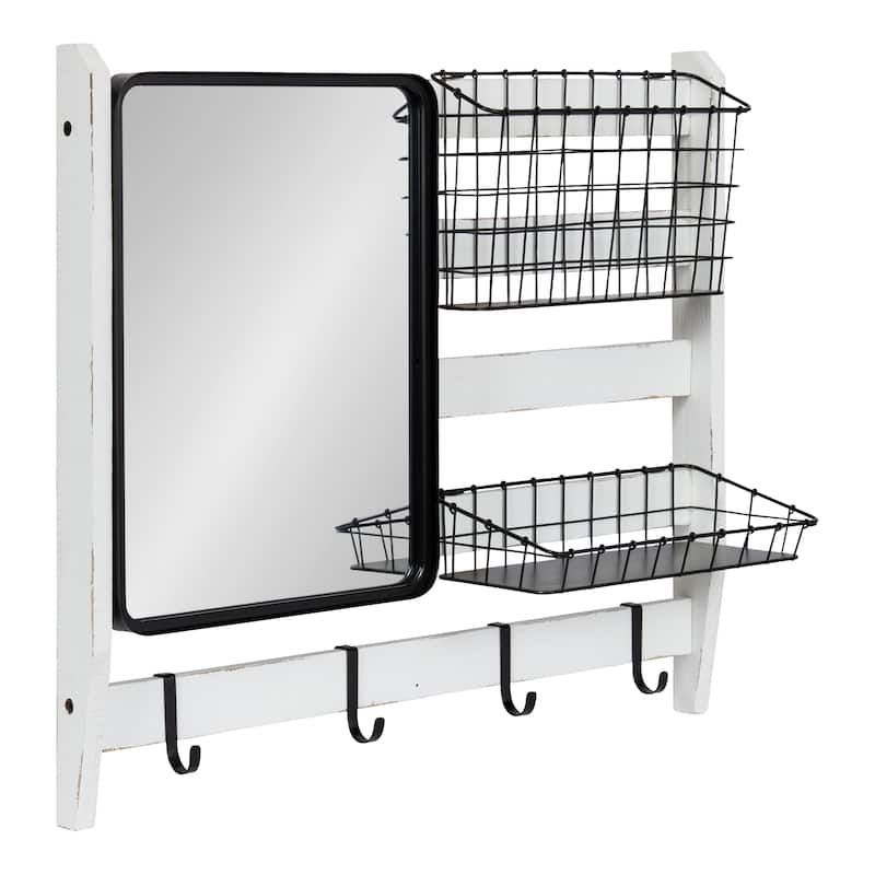Kate and Laurel Tanner Wall Organizer with Mirror and Hooks - 28x8x24 - White/Black