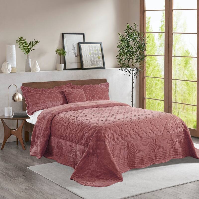 FauxFur Quilted Tatami 4-piece Bedspread Set