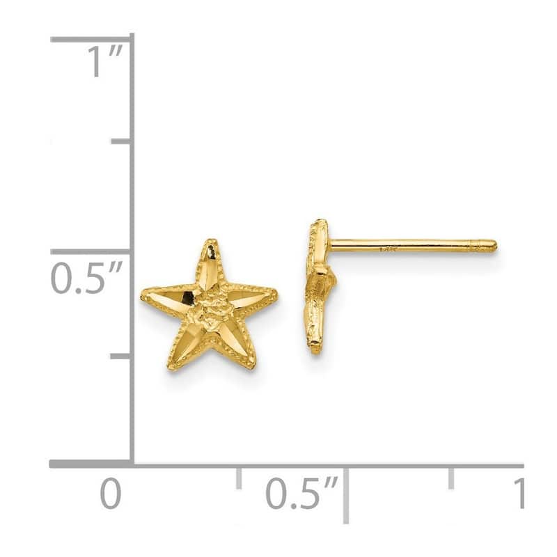 Curata Solid 14k Yellow Gold Small Diamond-Cut Starfish Stud Earrings (8mm) - Orange