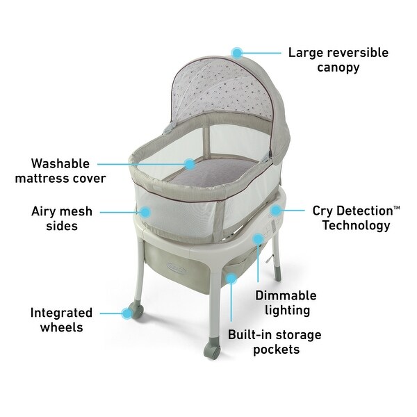Graco Sense2Snooze Bassinet with Cry Detection Technology, Roma