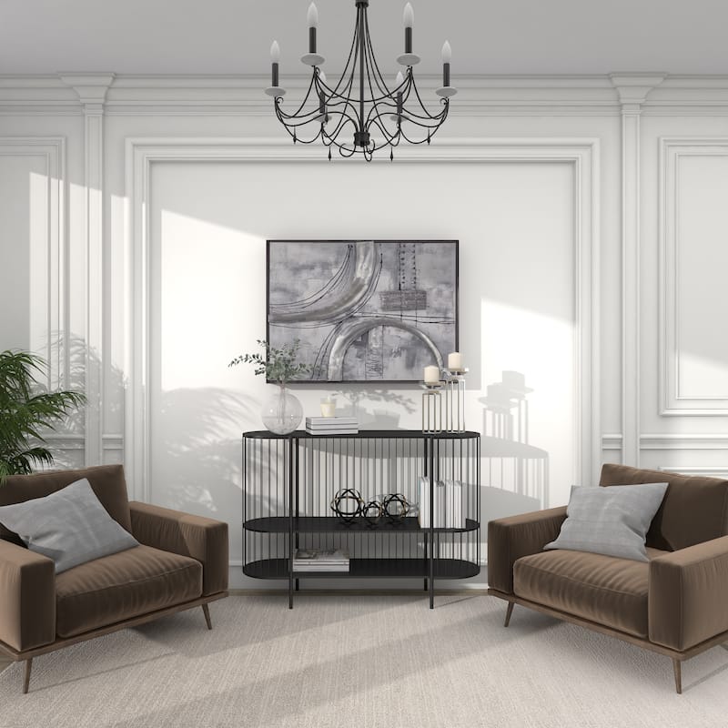 Gray Canvas Abstract Framed Wall Art with Black Frame