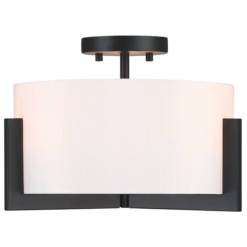 14 in. 3-Light Matte Black Semi-Flush Mount Ceiling Light with Drum Shade - 14"W