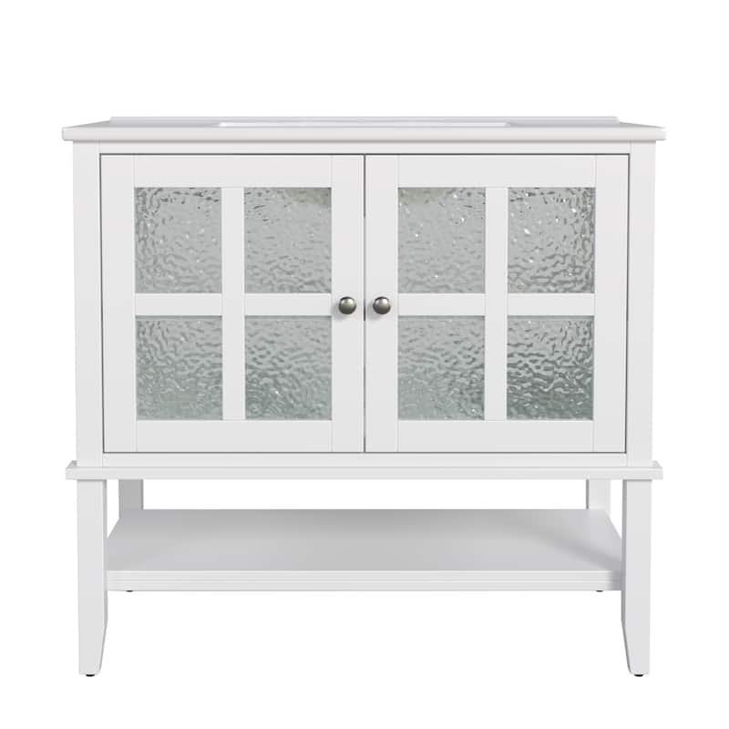 36" Bathroom Vanity with Ceramic Sink - White