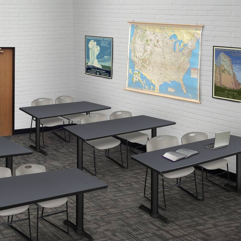 48" x 24" Training Table- Grey & 2 Stack Chairs- Grey