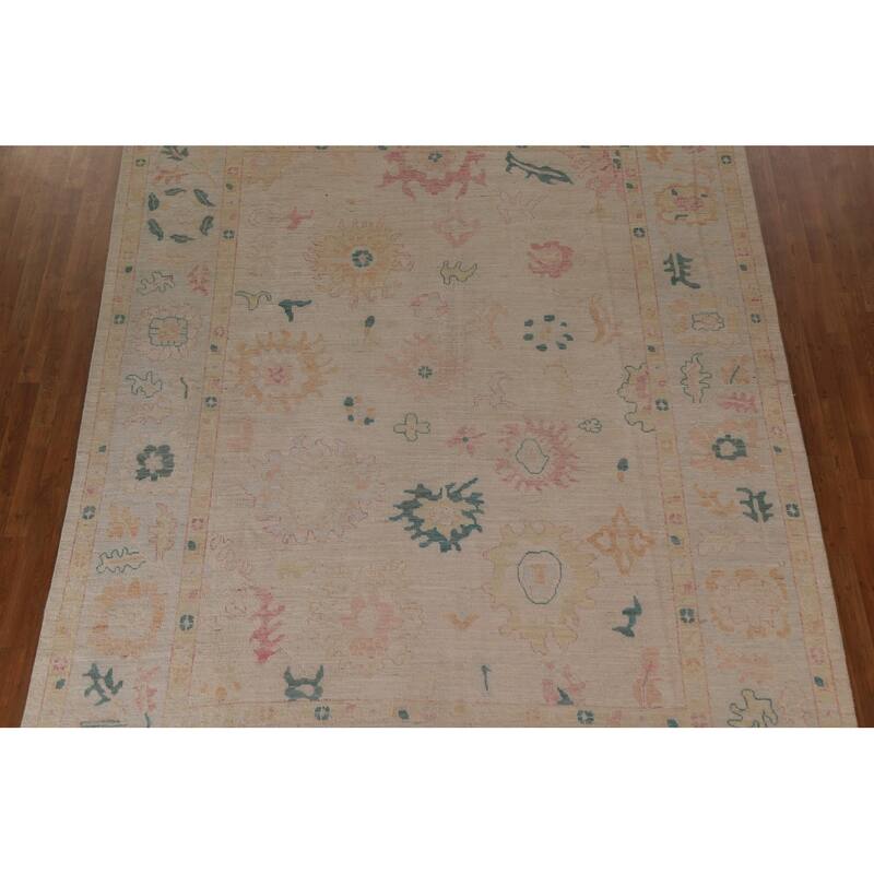 Floral Oushak Turkish Area Rug Handmade Vegetable Dye Wool Carpet - 8'10"x 11'10"