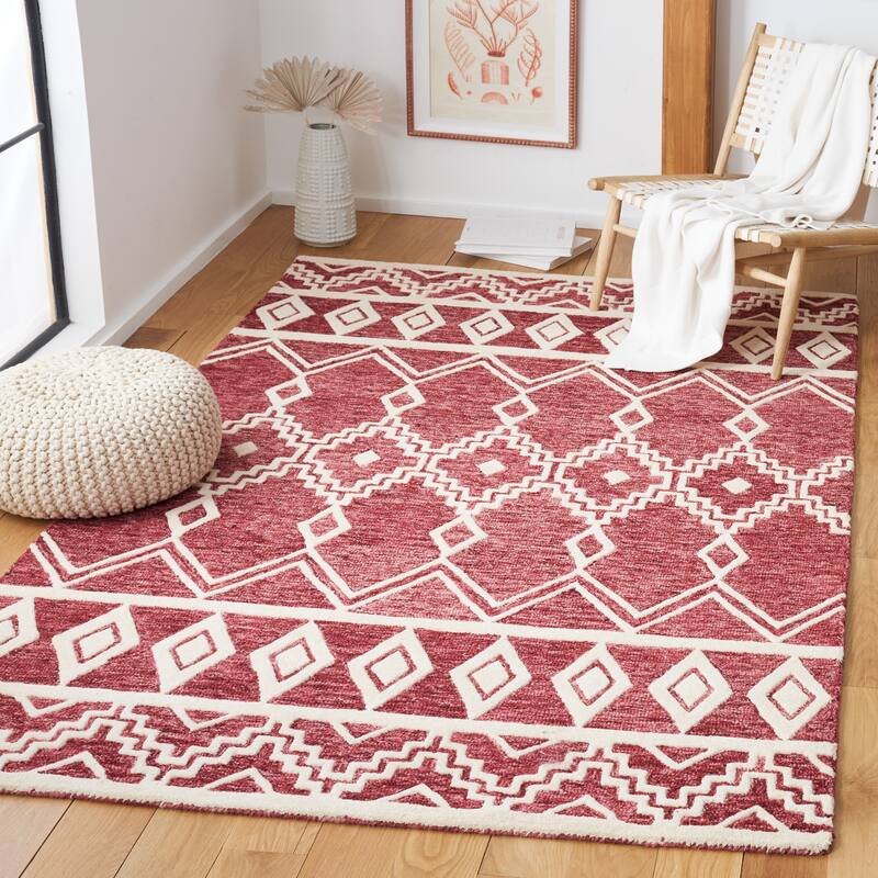 SAFAVIEH Handmade Abstract Zelina Modern Wool Rug - 8' x 10' - Red/Ivory