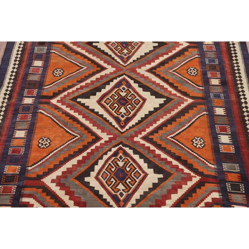 Kilim Qashqai Persian Vintage Rug Flatweave Home Decor Wool Carpet - 5'0"x 6'7"