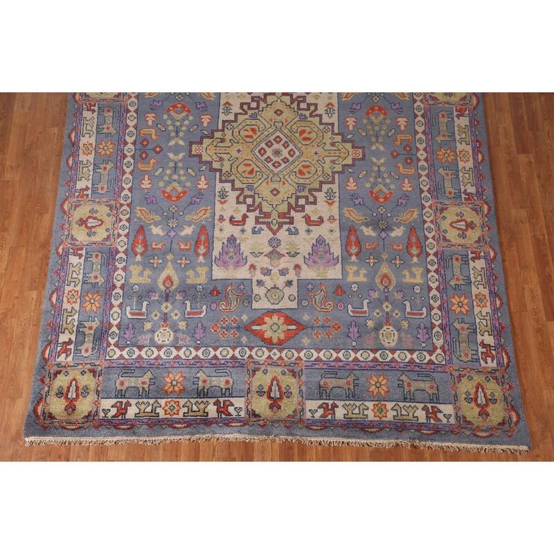Geometric Heriz Serapi Area Rug Hand-Knotted Wool Carpet - 7'8" x 10'1"