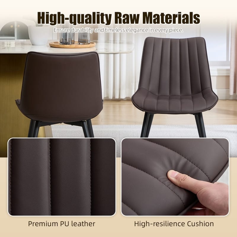 HOMEFUN PU Leather Upholstered Stripes Sturdy Metal Frame Dining Chairs(set of 2)