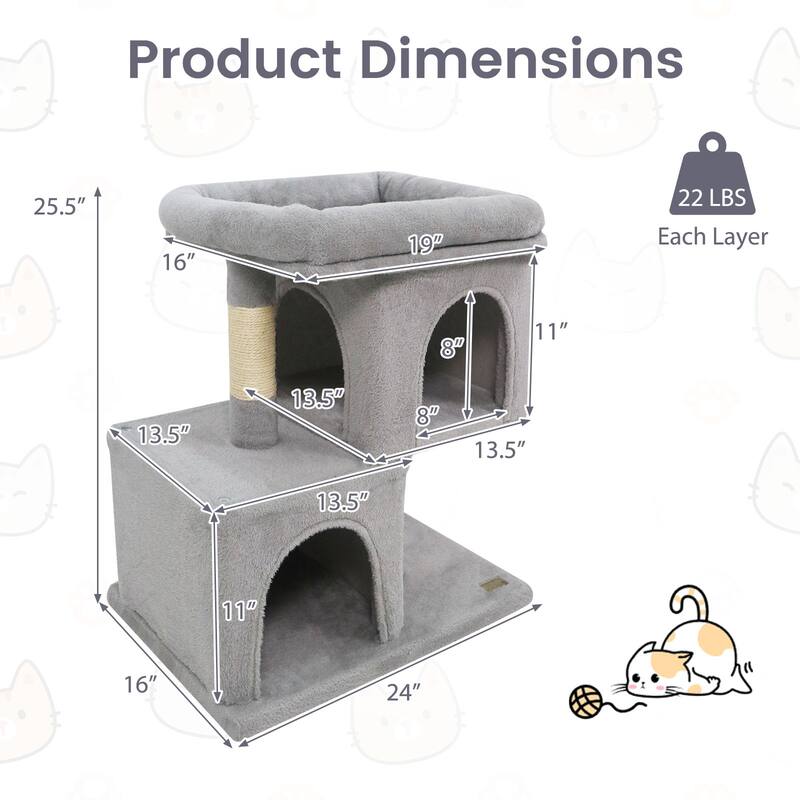 Gymax 25.5'' Cat Tree w/2 Large Condo Padded Top Perch Sisal