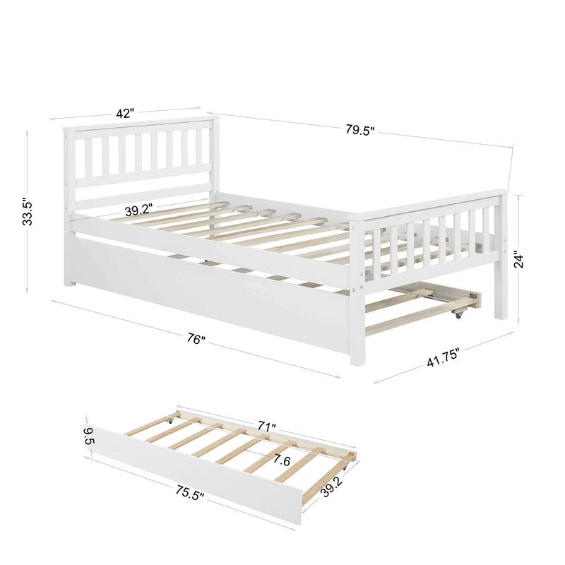 Twin Platform Bed with Trundle and Footboard for Bedroom