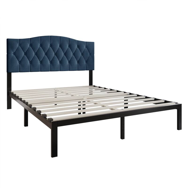 CraftPorch Classic Linen Button Tufted Upholstered Platform Bed