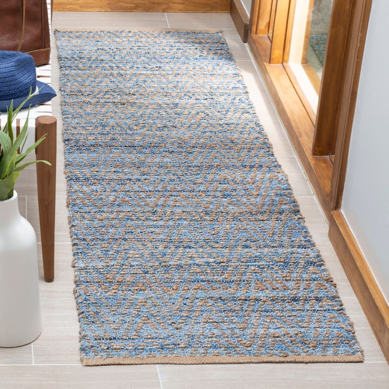 SAFAVIEH Handmade Cape Cod Rebekah Coastal Jute Rug - 2'3" x 16' Runner - Natural/Blue