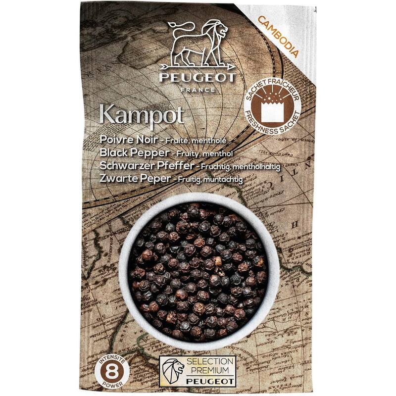 Peugeot Kampot Black Peppercorns from Cambodia, 60g - 3 fresh sachets of 20g
