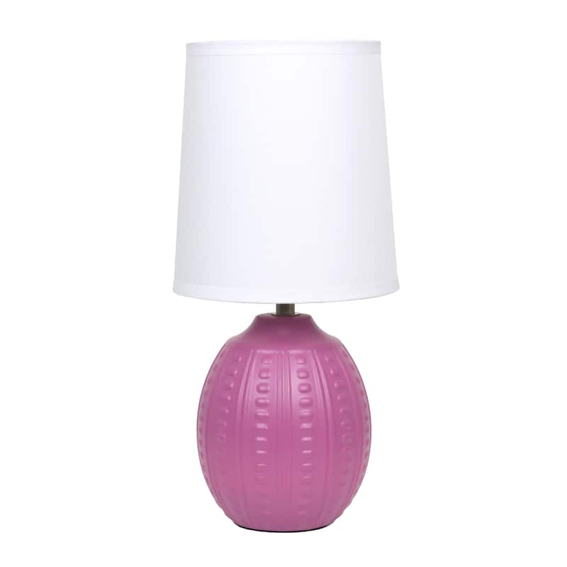 Ceramic Oval Table Lamp with Fabric Shade for Bedroom, Living Room - 6 x 6 x 13 in. (L x W x H) - Fuschia