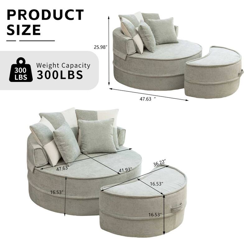 47.63" Round Lazy Fully Compression Sofa, Chenille, with Ottoman