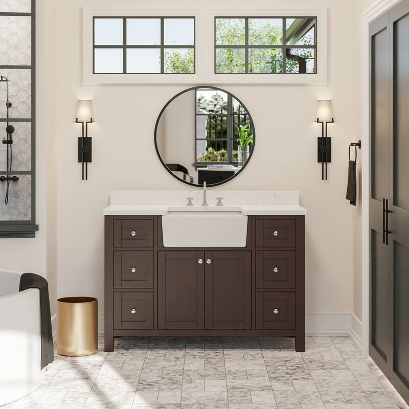 KitchenBathCollection Yorkshire 48" Farmhouse Bathroom Vanity with Engineered Marble Top