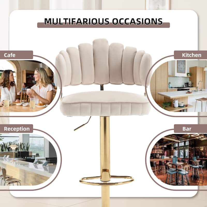 HOMEFUN Velvet Swivel Adjustable Height Scallop Bar Stools With Footrest(set of 2)