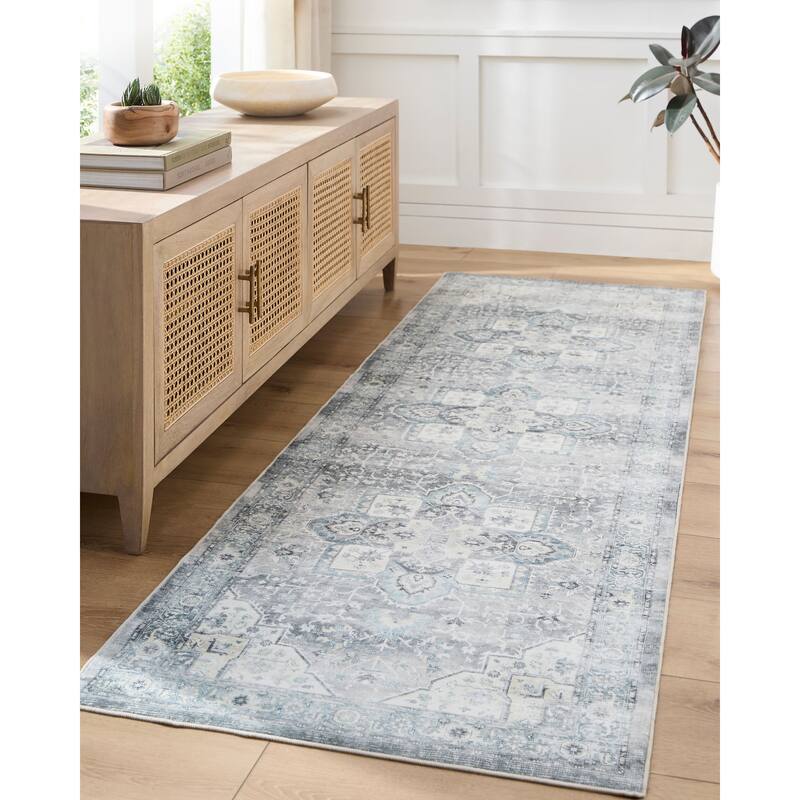 Livabliss Traditional Lavable Medallion Washable Area Rug - 7'6" x 9'5" - Blue/Gray