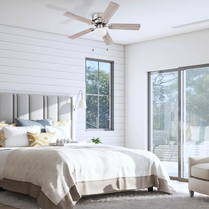 44" Prominence Home Alvina Satin Nickel Traditional Indoor LED Ceiling Fan with Light, Pull Chain