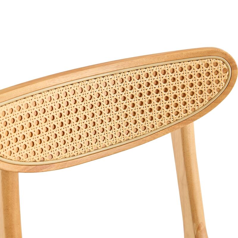 Roomfitters Rubberwood Dining Chairs with Rattan Back and PU Cushion, Solid Set of 6 with Curved Design, Black+Natural
