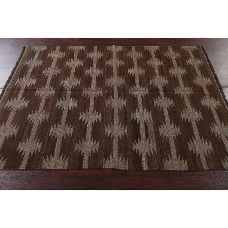 Geometric Tribal Natural Dye Kilim Oriental Wool Area Rug Flat-weave - 4'7" x 6'7"