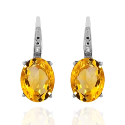 925 Sterling Silver Citrine and Diamond Earrings