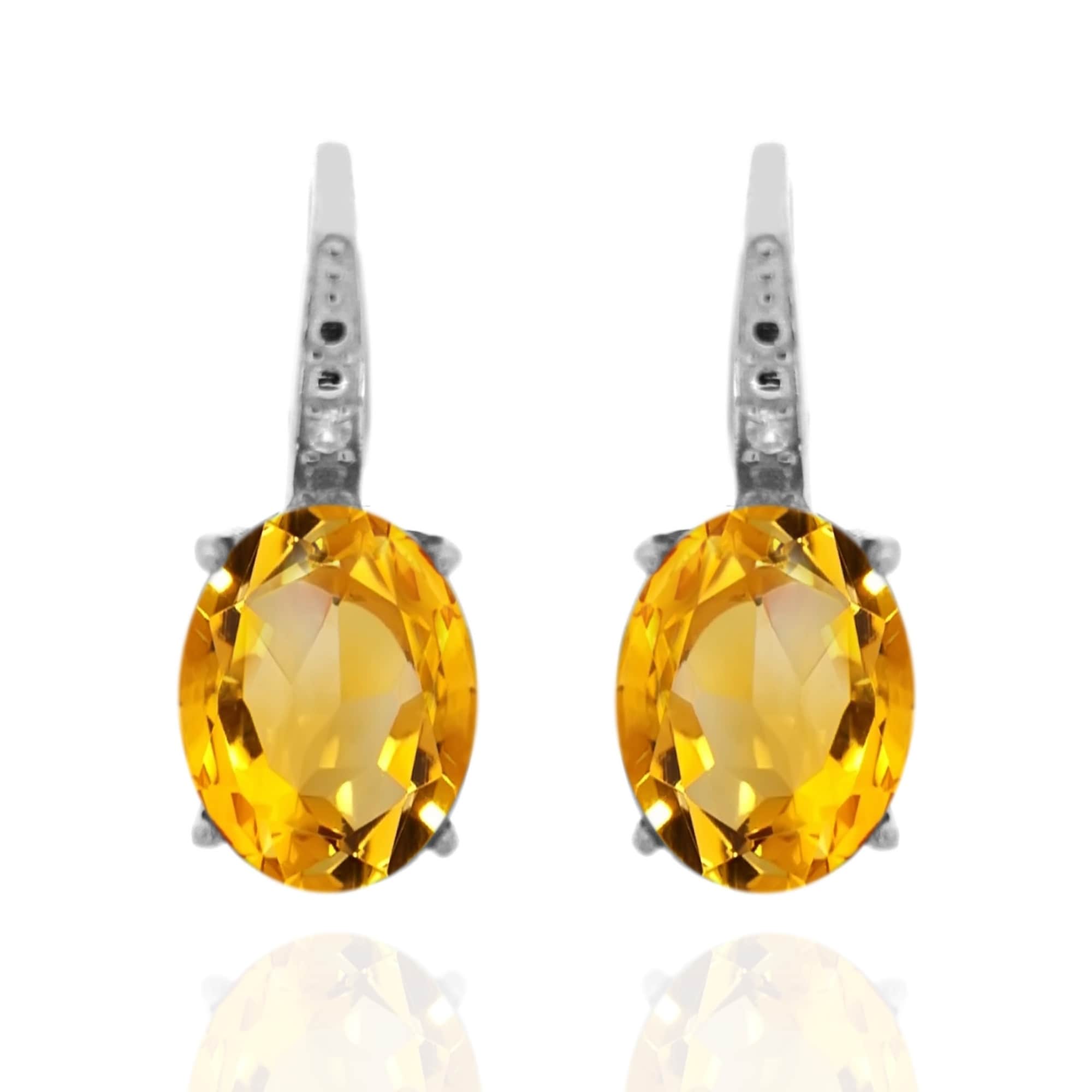 Pinctore 925 Sterling Silver Citrine and Diamond Earrings