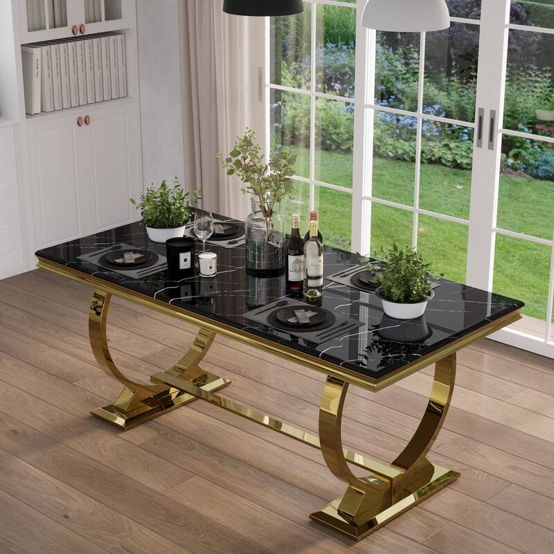 Luxurious Dining Room Table Set with Velvet Dining Chairs
