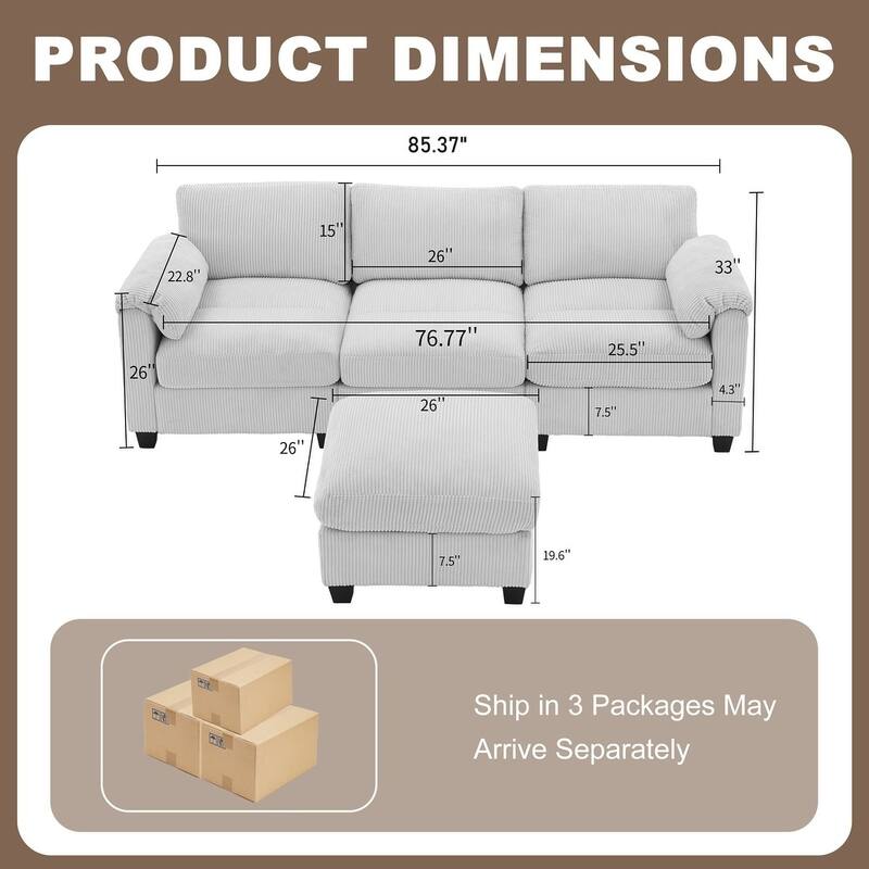 Modern Couduroy Overized Modular Sectional Sofa Couch with Ottoman for Living Room