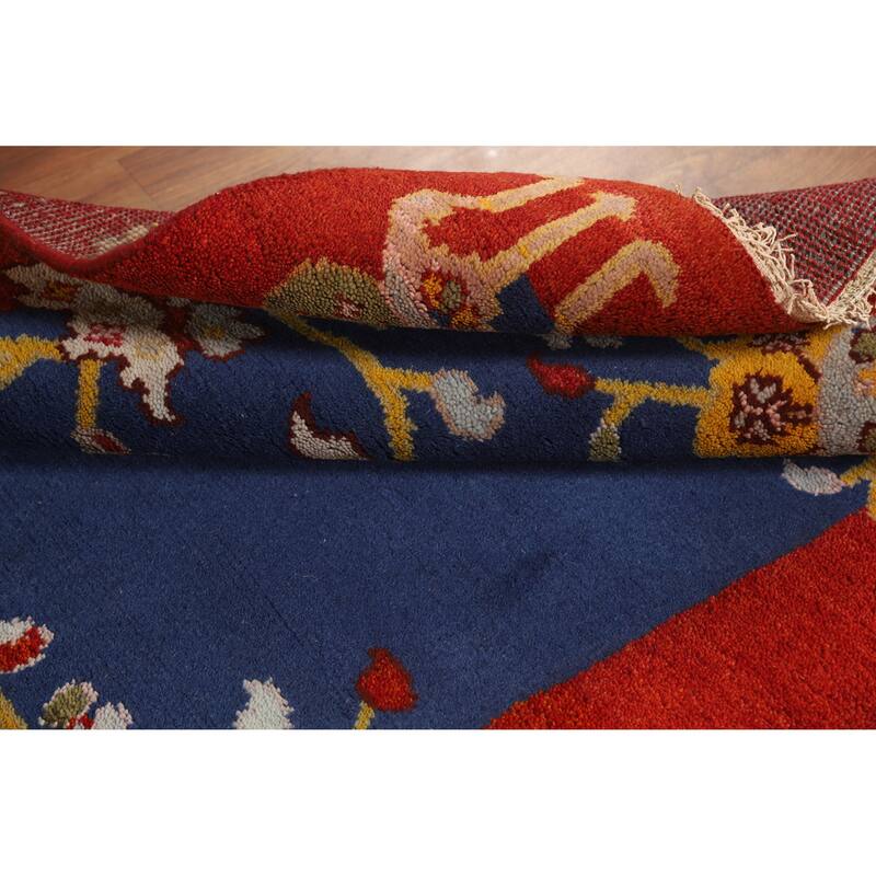 Hand Knotted Oriental 100% Wool Carpet Traditional Floral Navy Blue & Blues Art Deco Area Rug - 5' 11'' X 3' 11''