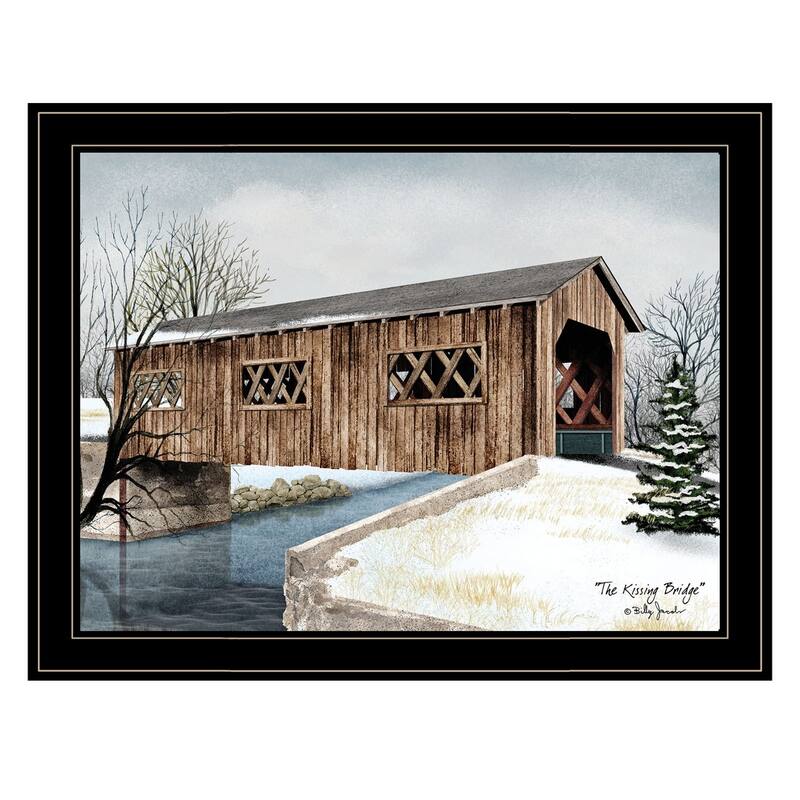 TrendyDecor4U Farmhouse "The Kissing Bridge" Framed Print Wall Art by Billy Jacobs