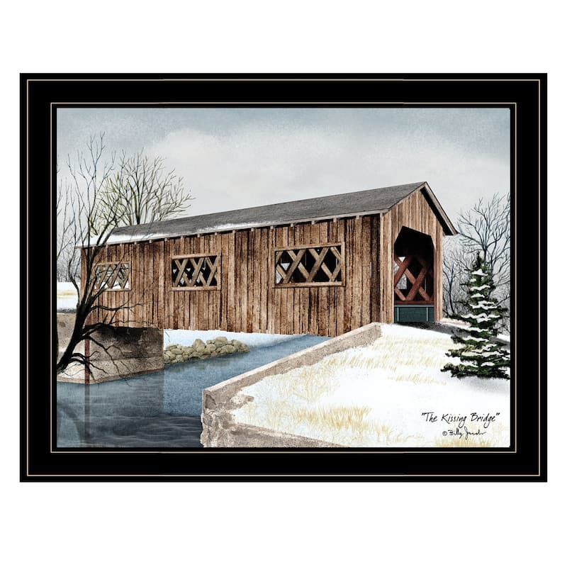 TrendyDecor4U Farmhouse "The Kissing Bridge" Framed Print Wall Art by Billy Jacobs
