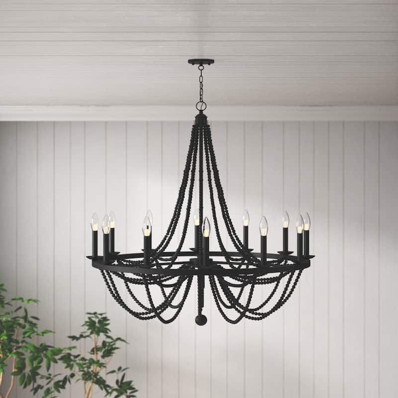 Cauhu 12-light Farmhouse Empire Beaded Chandelier - Aged Zinc