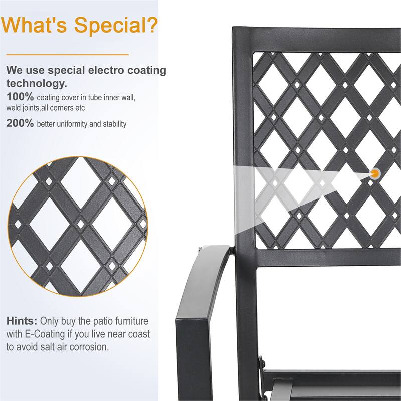 MAISON ARTS 7-Piece Metal Patio Dining Set With 1 Rectangular Table & 6 Stackable Dining Chairs