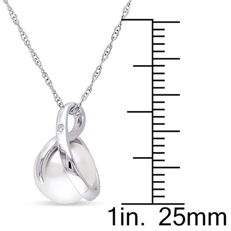 Miadora 8-8.5mm Cultured Freshwater Pearl and Diamond Swirl 10k White Gold