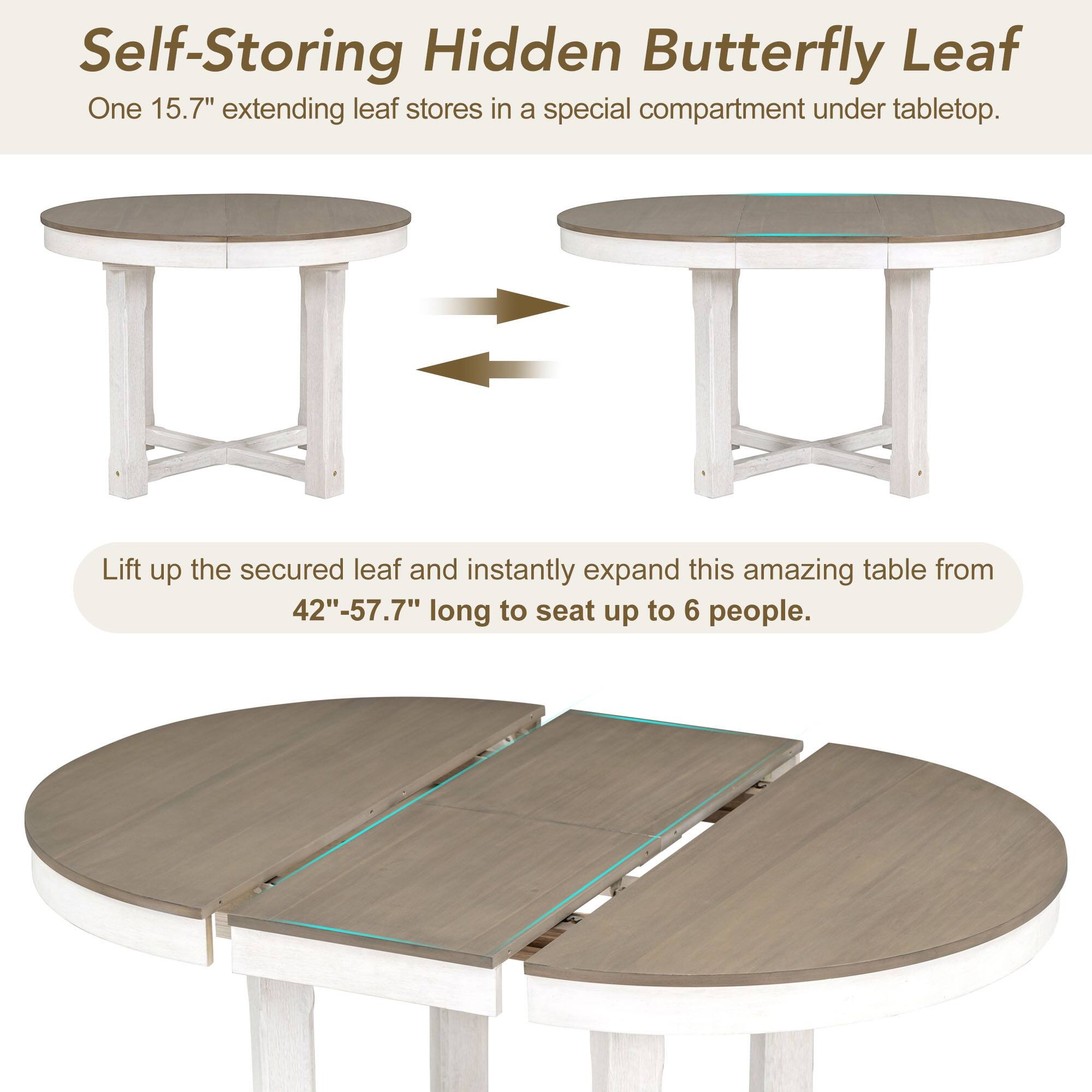 6Piece Dining Table Set 2 Size Round To Oval Extendable Butterfly Leaf