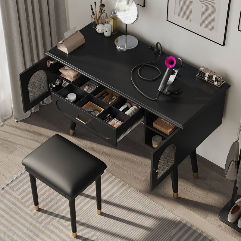 Modern Makeup Vanity & Chair Set, Dressing Table Writing Desk with Charging Port