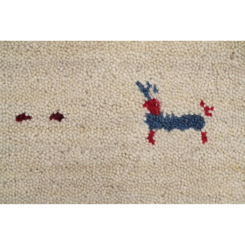 Hand Knotted Oriental 100% Wool Carpet Tribal Animal Pictorial Beige & Ivories Gabbeh Area Rug - 4' 9'' X 3' 0''