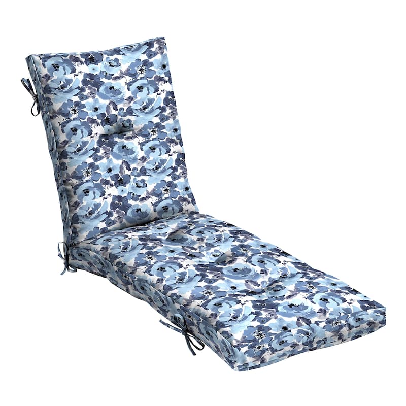 ARDEN Outdoor Plush Modern Tufted Chaise Cushion, 76 x 22 - Blue Garden Floral