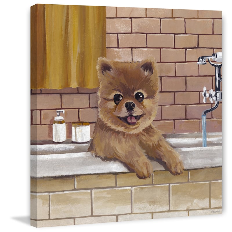 'Pup in the Tub' Painting Print on Wrapped Canvas