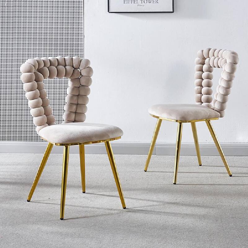 Modern Chair Set (2) with Golden Iron Tube Legs